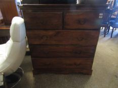 EASTERN HARDWOOD STRAIGHT FRONTED TWO OVER THREE FULL WIDTH DRAWER CHEST ON BRACKET FEET