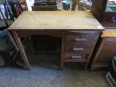BEECHWOOD FRAMED CLERK'S DESK WITH DROP FLAP WITH SINGLE PEDESTAL WITH THREE DRAWERS