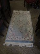 CHINESE THICK PILE SMALL CARPET WITH BLUE GROUND AND CREAM BORDER WITH FLORAL DETAIL