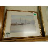 SMALL FRAMED PRINT OF WHERRIES ON A MISTY MORNING