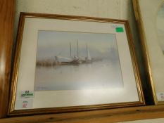 SMALL FRAMED PRINT OF WHERRIES ON A MISTY MORNING