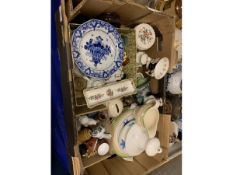 QUANTITY OF VARIOUS CERAMICS INCLUDING LARGE BLUE AND WHITE VASES, LADY FIGURE ETC