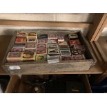 WOODEN BOX CONTAINING COLLECTION OF MATCHBOXES
