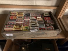 WOODEN BOX CONTAINING COLLECTION OF MATCHBOXES