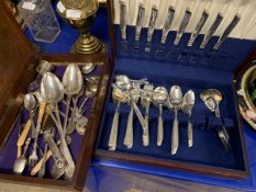 PART CANTEEN OF SILVER PLATED CUTLERY TOGETHER WITH A FURTHER CUTLERY BOX CONTAINING VARIOUS