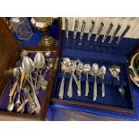 PART CANTEEN OF SILVER PLATED CUTLERY TOGETHER WITH A FURTHER CUTLERY BOX CONTAINING VARIOUS