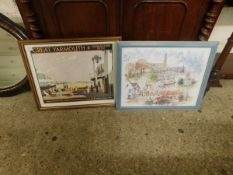 TWO LOCAL INTEREST FRAMED PRINTS, ONE A REPRODUCTION TOURIST POSTER FOR GREAT YARMOUTH AND GORLESTON