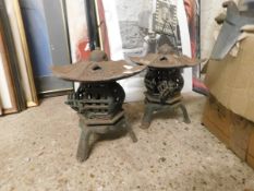 PAIR OF VINTAGE CAST METAL CANDLE HOLDERS OR LAMPS