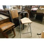 TWO CHROME FRAMED FOLDING KITCHEN STOOLS