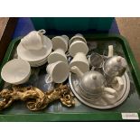 TRAY OF SMALL 1950S INSULATED COFFEE SET AND VARIOUS COFFEE CUPS ETC