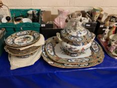 MINTON MID 19TH CENTURY DECORATED DINNER WARE COMPRISING LARGE MEAT PLATES, LARGE TUREEN, VARIOUS