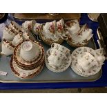 TRAY CONTAINING QUANTITY OF VARIOUS TEA WARES INCLUDING ROYAL ALBERT OLD COUNTRY ROSE, WINSOME AND
