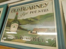 FRAMED REPRODUCTION ADVERTISING POSTER “OLD BLARNEY IRISH WHISKEY” 49 X 58CM