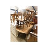 FOLDING CIRCULAR DINING TABLE TOGETHER WITH A SET OF FOUR CHAIRS, TABLE 104CM DIAM