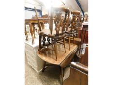 FOLDING CIRCULAR DINING TABLE TOGETHER WITH A SET OF FOUR CHAIRS, TABLE 104CM DIAM