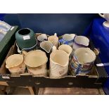 BOX OF COLLECTION OF VARIOUS WATER JUGS INCLUDING CROWN DEVON
