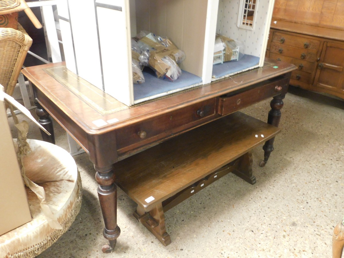 LARGE LEATHER TOPPED TABLE WITH DRAWERS BENEATH 137 X 90CM