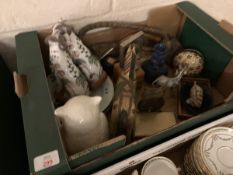 BOX CONTAINING VARIOUS CHINA AND WOODEN FIGURES