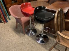 TWO RETRO CHROME AND MOULDED PLASTIC BAR STOOLS 92CM HIGH