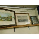 FRAMED WATERCOLOUR OF A CITY TOGETHER WITH A 19TH CENTURY FRAMED FRENCH PRINT “VUE DE L’ARC DE