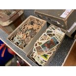 BOX OF TRADE CARDS TOGETHER WITH VINTAGE WOODEN JIGSAW