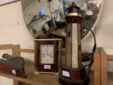 QUARTZ MANTEL CLOCK TOGETHER WITH A NOVELTY LIGHTHOUSE LAMP