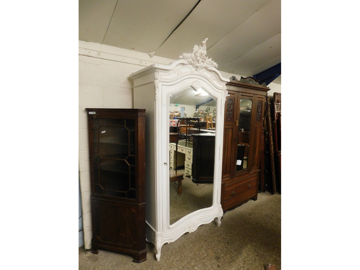 LARGE ORNATELY CARVED MIRROR FRONT ARMOIRE, WIDTH APPROX 110CM X 234CM HIGH