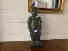 CAST METAL FIGURE OF AN ORIENTAL WARRIOR, HEIGHT APPROX 68CM