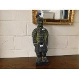 CAST METAL FIGURE OF AN ORIENTAL WARRIOR, HEIGHT APPROX 68CM