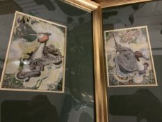 TWO FRAMED WOVEN PICTURES BY CASH’S OF A GREAT CRESTED GREBE AND PINTAIL DUCK