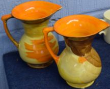 Pair of Myott & Sons jugs painted in Art Deco style with gold backstamp to base, 16cm high