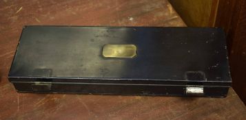 Vintage tin cased geometry set, 33cm long