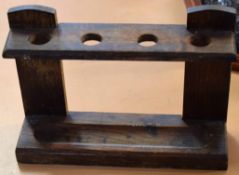 Vintage oak small pipe rack, 20cm wide