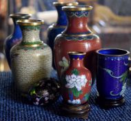 Group of cloisonne vases, the largest 15cm high