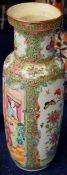 19th century Cantonese vase, of cylindrical form with typical polychrome decoration of figures and