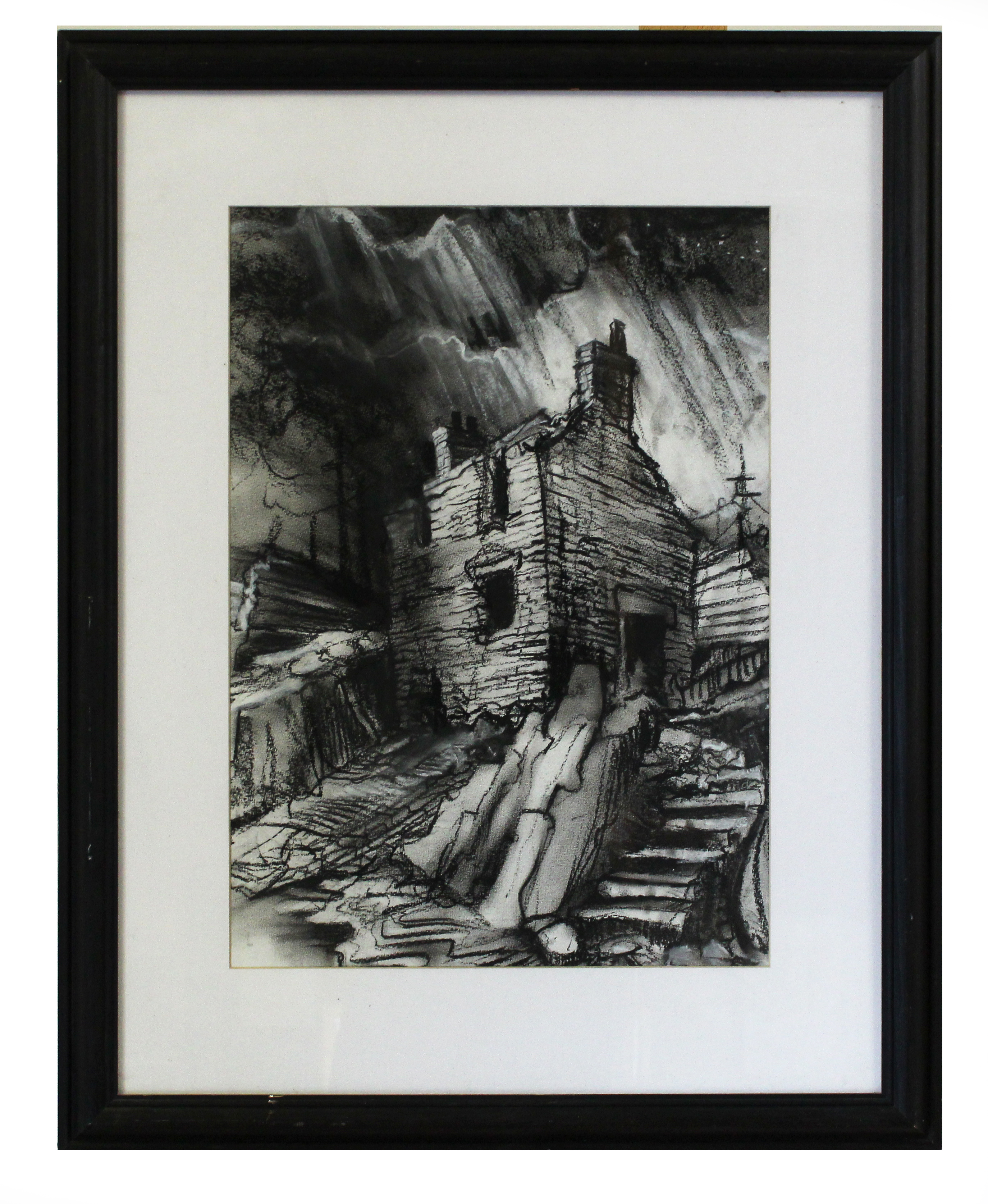 Michael Scott (20th century), "Welsh Slate Mine", charcoal, 57 x 40cm