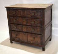 17th century and later oak geometrically moulded chest of four graduated full width drawers on plain