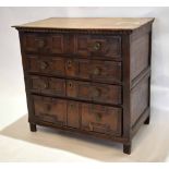 17th century and later oak geometrically moulded chest of four graduated full width drawers on plain