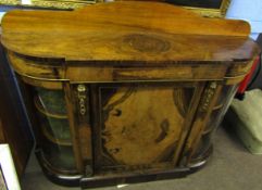 Victorian walnut credenza, break front form with later arched pediment over central drawer enclosing