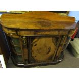 Victorian walnut credenza, break front form with later arched pediment over central drawer enclosing