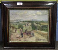 Modern British School oil on canvas, Haymaking, 24 x 29cm