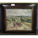 Modern British School oil on canvas, Haymaking, 24 x 29cm