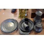 Collection of various pewter including four various circular plates in sizes (some with London touch