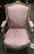 Louis quinze style gilt wood armchair, swept back joined by open arms with a serpentined apron on