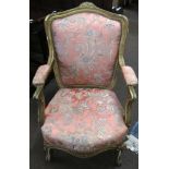 Louis quinze style gilt wood armchair, swept back joined by open arms with a serpentined apron on