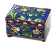 Japanese cloisonne box and cover Meiji period, on four bun feet, with enamelled decoration of