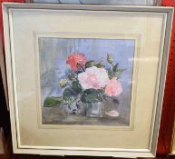 Daphne Nicolson, signed watercolour, "Autumn Roses", 26 x 25cm, together with one further