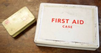 Vintage first aid case and tin both containing original contents, 28 and 14cm long (2)