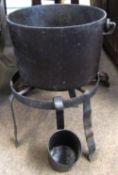 Cast iron pan, stand and measure, 28cm diam