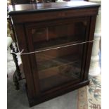 Inlaid Victorian pier cabinet, glazed door enclosing fitted shelving on a plinth base, 76cm wide